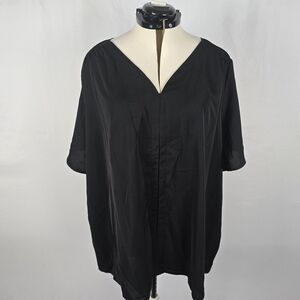 Bloomchic Blouse Women's 3X Black Short Sleeve V Neck High Low Hem Ruffles NWT